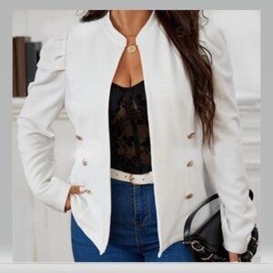White Blazer with Gold Accent Buttons